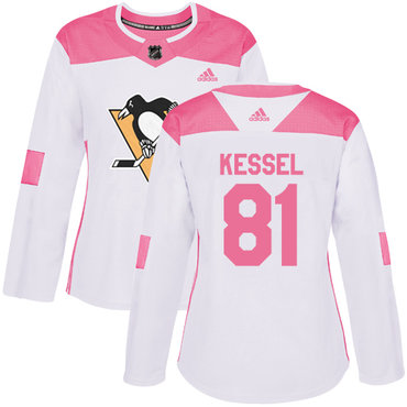 Personalized Women’s Pittsburgh Penguins #81 Phil Kessel White Pink Authentic Fashion Stitched NHL Jersey