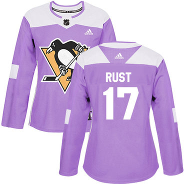 Personalized Women’s Pittsburgh Penguins #17 Bryan Rust Purple Authentic Fights Cancer Stitched NHL Jersey