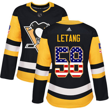 Personalized Women’s Pittsburgh Penguins #58 Kris Letang Black Home Authentic USA Flag Stitched NHL Jersey