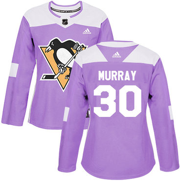 Personalized Women’s Pittsburgh Penguins #30 Matt Murray Purple Authentic Fights Cancer Stitched NHL Jersey