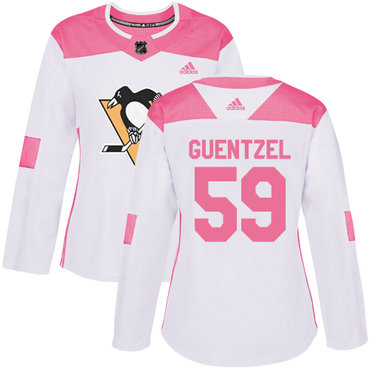 Personalized Women’s Pittsburgh Penguins #59 Jake Guentzel White Pink Authentic Fashion Stitched NHL Jersey