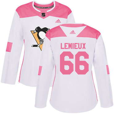Personalized Women’s Pittsburgh Penguins #66 Mario Lemieux White Pink Authentic Fashion Stitched NHL Jersey