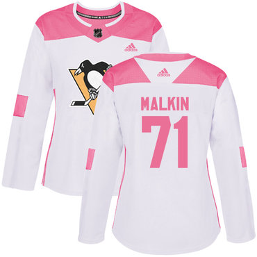 Personalized Women’s Pittsburgh Penguins #71 Evgeni Malkin White Pink Authentic Fashion Stitched NHL Jersey