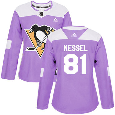 Personalized Women’s Pittsburgh Penguins #81 Phil Kessel Purple Authentic Fights Cancer Stitched NHL Jersey