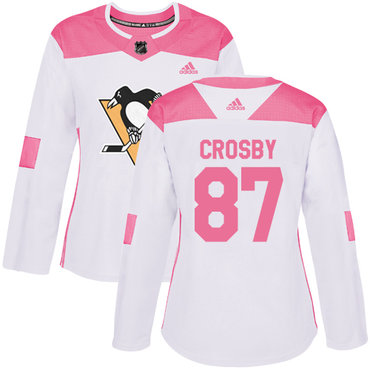 Personalized Women’s Pittsburgh Penguins #87 Sidney Crosby White Pink Authentic Fashion Stitched NHL Jersey