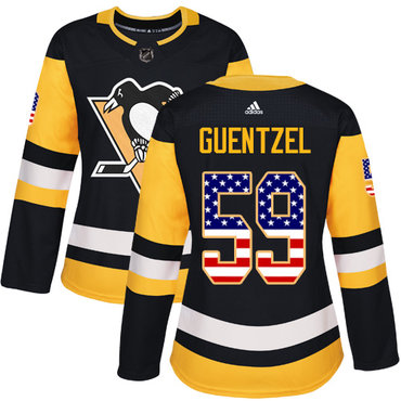 Personalized Women’s Pittsburgh Penguins #59 Jake Guentzel Black Home Authentic USA Flag Stitched NHL Jersey