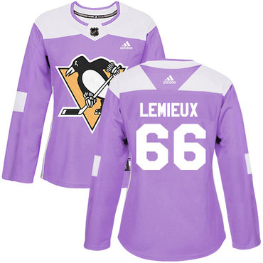 Personalized Women’s Pittsburgh Penguins #66 Mario Lemieux Purple Authentic Fights Cancer Stitched NHL Jersey