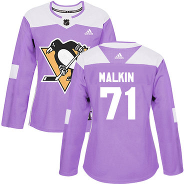 Personalized Women’s Pittsburgh Penguins #71 Evgeni Malkin Purple Authentic Fights Cancer Stitched NHL Jersey