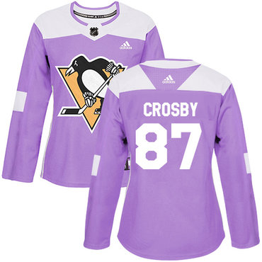 Personalized Women’s Pittsburgh Penguins #87 Sidney Crosby Purple Authentic Fights Cancer Stitched NHL Jersey