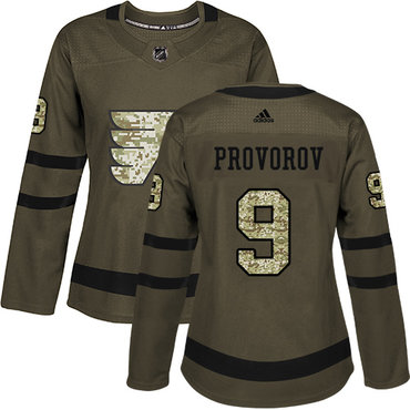 Personalized Women’s Philadelphia Flyers #9 Ivan Provorov Green Salute to Service Stitched NHL Jersey