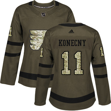 Personalized Women’s Philadelphia Flyers #11 Travis Konecny Green Salute to Service Stitched NHL Jersey