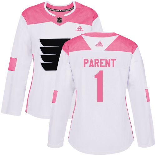 Personalized Women’s Philadelphia Flyers #1 Bernie Parent White Pink Authentic Fashion Stitched NHL Jersey