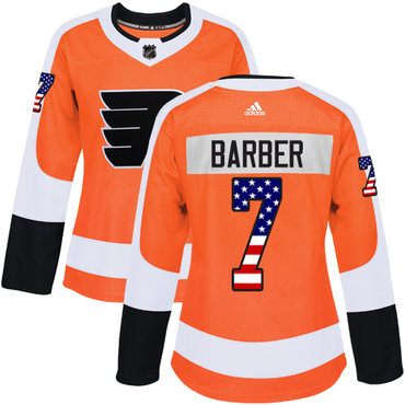 Personalized Women’s Philadelphia Flyers #7 Bill Barber Orange Home Authentic USA Flag Stitched NHL Jersey