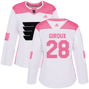 Personalized Women’s Philadelphia Flyers #28 Claude Giroux White Pink Authentic Fashion Stitched NHL Jersey