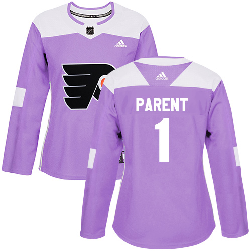 Personalized Women’s Philadelphia Flyers #1 Bernie Parent Purple Authentic Fights Cancer Stitched NHL Jersey