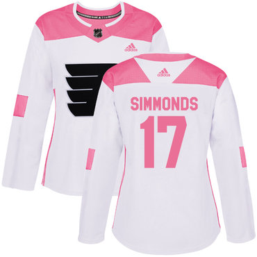 Personalized Women’s Philadelphia Flyers #17 Wayne Simmonds White Pink Authentic Fashion Stitched NHL Jersey
