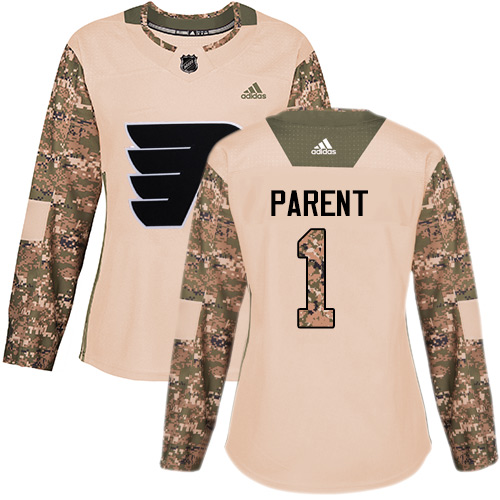 Personalized Women’s Philadelphia Flyers #1 Bernie Parent Camo Authentic 2017 Veterans Day Stitched NHL Jersey