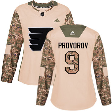 Personalized Women’s Philadelphia Flyers #9 Ivan Provorov Camo Authentic 2017 Veterans Day Stitched NHL Jersey