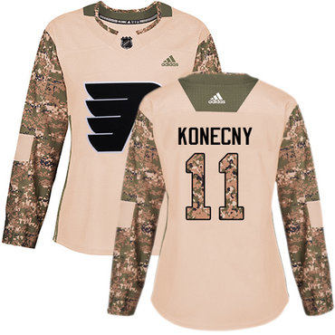 Personalized Women’s Philadelphia Flyers #11 Travis Konecny Camo Authentic 2017 Veterans Day Stitched NHL Jersey