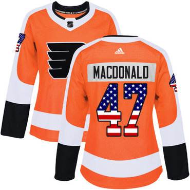 Personalized Women’s Philadelphia Flyers #47 Andrew MacDonald Orange Home Authentic USA Flag Stitched NHL Jersey
