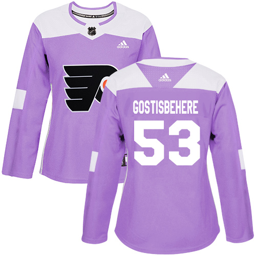 Personalized Women’s Philadelphia Flyers #53 Shayne Gostisbehere Purple Authentic Fights Cancer Stitched NHL Jersey