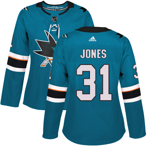 Personalized Women’s San Jose Sharks #31 Martin Jones Teal Home Authentic Stitched NHL Jersey