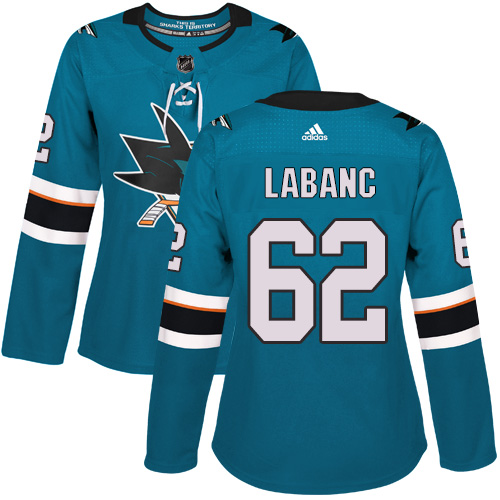 Personalized Women’s San Jose Sharks #62 Kevin Labanc Teal Home Authentic Stitched NHL Jersey