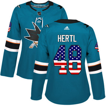 Personalized Women’s San Jose Sharks #48 Tomas Hertl Teal Home Authentic USA Flag Stitched NHL Jersey