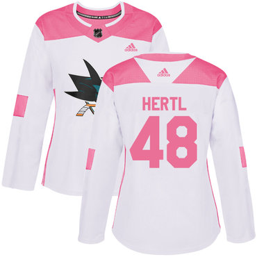 Personalized Women’s San Jose Sharks #48 Tomas Hertl White Pink Authentic Fashion Stitched NHL Jersey