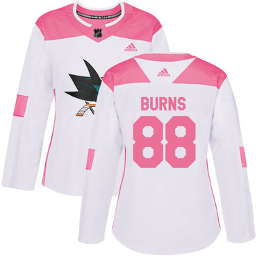 Personalized Women’s San Jose Sharks #88 Brent Burns White Pink Authentic Fashion Stitched NHL Jersey
