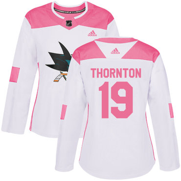 Personalized Women’s San Jose Sharks #19 Joe Thornton White Pink Authentic Fashion Stitched NHL Jersey