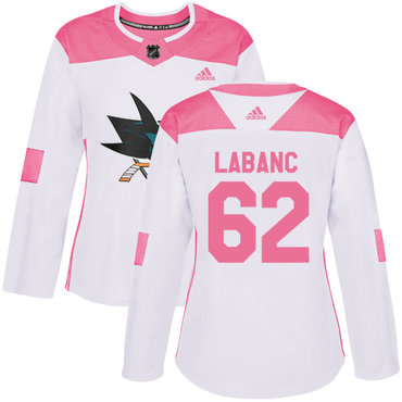 Personalized Women’s San Jose Sharks #62 Kevin Labanc White Pink Authentic Fashion Stitched NHL Jersey