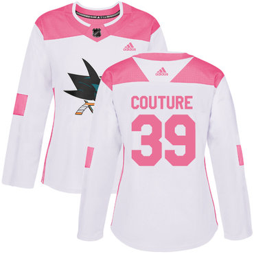 Personalized Women’s San Jose Sharks #39 Logan Couture White Pink Authentic Fashion Stitched NHL Jersey