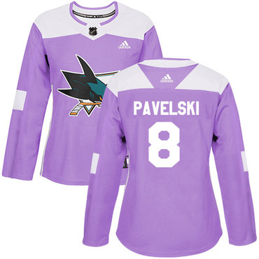 Personalized Women’s San Jose Sharks #8 Joe Pavelski Purple Authentic Fights Cancer Stitched NHL Jersey