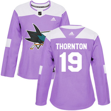 Personalized Women’s San Jose Sharks #19 Joe Thornton Purple Authentic Fights Cancer Stitched NHL Jersey