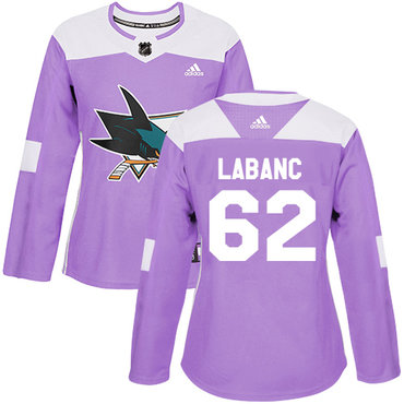 Personalized Women’s San Jose Sharks #62 Kevin Labanc Purple Authentic Fights Cancer Stitched NHL Jersey