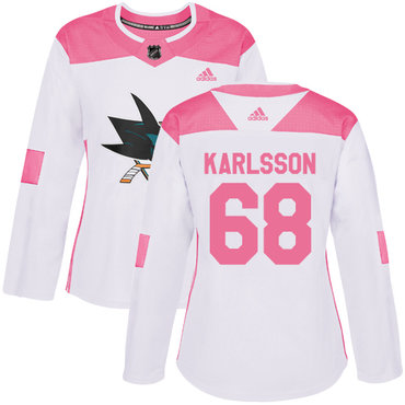 Personalized Women’s San Jose Sharks #68 Melker Karlsson White Pink Authentic Fashion Stitched NHL Jersey