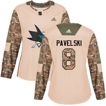 Personalized Women’s San Jose Sharks #8 Joe Pavelski Camo Authentic 2017 Veterans Day Stitched NHL Jersey