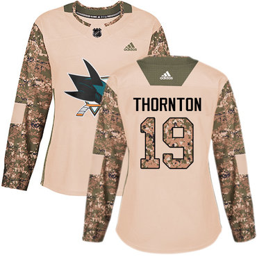 Personalized Women’s San Jose Sharks #19 Joe Thornton Camo Authentic 2017 Veterans Day Stitched NHL Jersey