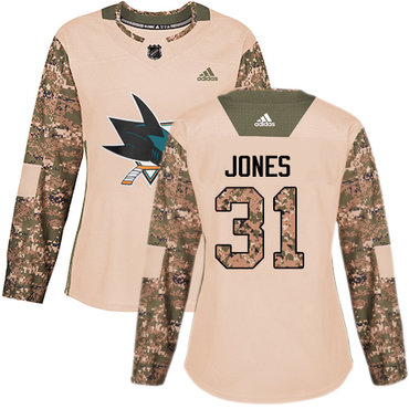 Personalized Women’s San Jose Sharks #31 Martin Jones Camo Authentic 2017 Veterans Day Stitched NHL Jersey