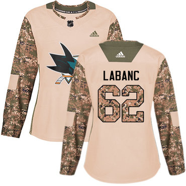Personalized Women’s San Jose Sharks #62 Kevin Labanc Camo Authentic 2017 Veterans Day Stitched NHL Jersey
