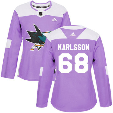 Personalized Women’s San Jose Sharks #68 Melker Karlsson Purple Authentic Fights Cancer Stitched NHL Jersey