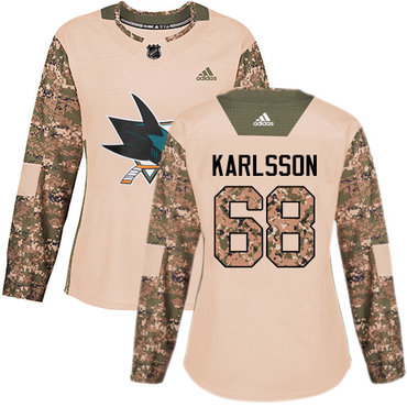 Personalized Women’s San Jose Sharks #68 Melker Karlsson Camo Authentic 2017 Veterans Day Stitched NHL Jersey