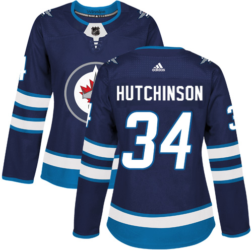 Personalized Women’s Winnipeg Jets #34 Michael Hutchinson Navy Blue Home Authentic Stitched NHL Jersey