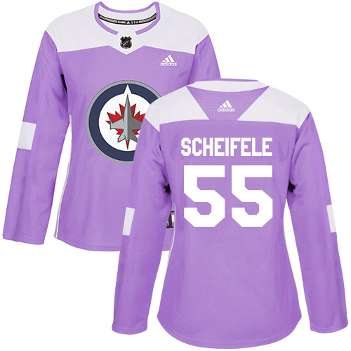 Personalized Women’s Winnipeg Jets #55 Mark Scheifele Purple Authentic Fights Cancer Stitched NHL Jersey