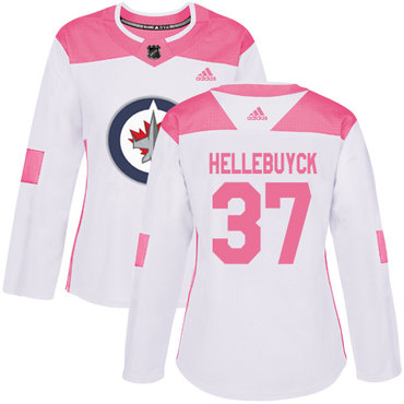 Personalized Women’s Winnipeg Jets #37 Connor Hellebuyck White Pink Authentic Fashion Stitched NHL Jersey