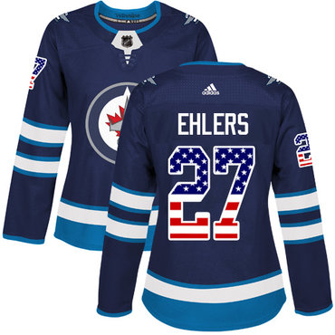 Personalized Women’s Winnipeg Jets #27 Nikolaj Ehlers Navy Blue Home Authentic USA Flag Stitched NHL Jersey