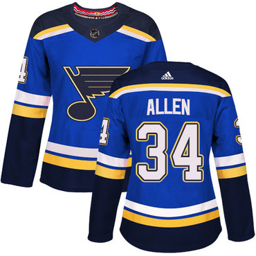 Personalized Women’s St. Louis Blues #34 Jake Allen Blue Home Authentic Stitched NHL Jersey