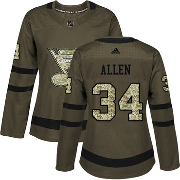 Personalized Women’s St. Louis Blues #34 Jake Allen Green Salute to Service Stitched NHL Jersey