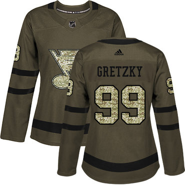 Personalized Women’s St. Louis Blues #99 Wayne Gretzky Green Salute to Service Stitched NHL Jersey
